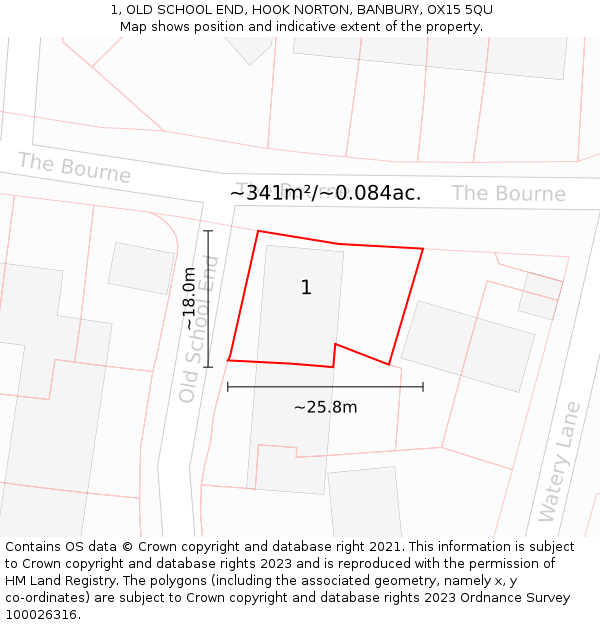 1, OLD SCHOOL END, HOOK NORTON, BANBURY, OX15 5QU: Plot and title map