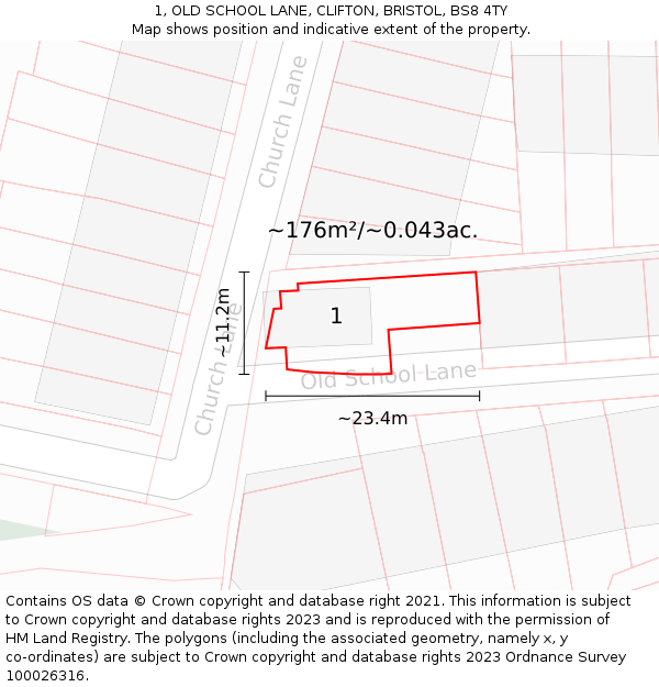 1, OLD SCHOOL LANE, CLIFTON, BRISTOL, BS8 4TY: Plot and title map