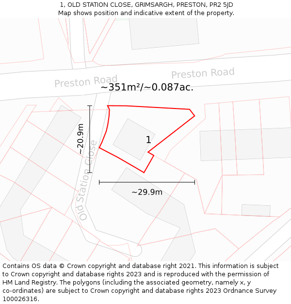 1, OLD STATION CLOSE, GRIMSARGH, PRESTON, PR2 5JD: Plot and title map