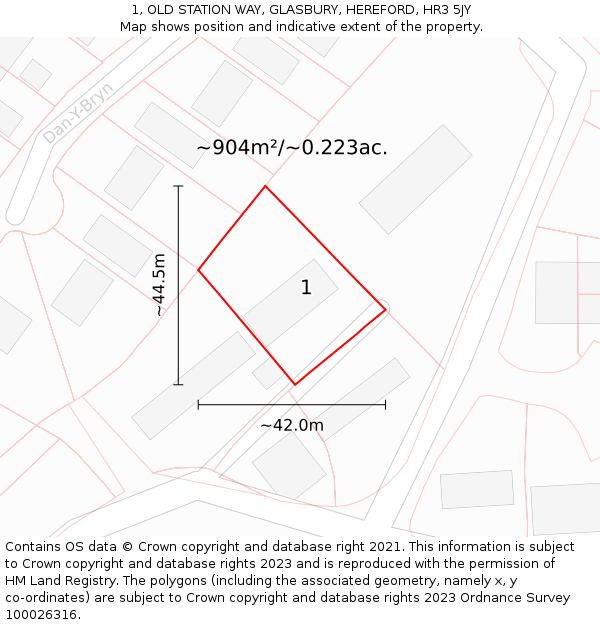 1, OLD STATION WAY, GLASBURY, HEREFORD, HR3 5JY: Plot and title map