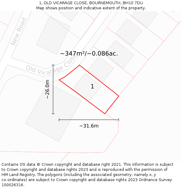 1, OLD VICARAGE CLOSE, BOURNEMOUTH, BH10 7DU: Plot and title map