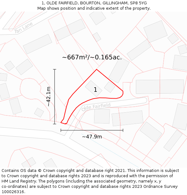 1, OLDE FAIRFIELD, BOURTON, GILLINGHAM, SP8 5YG: Plot and title map
