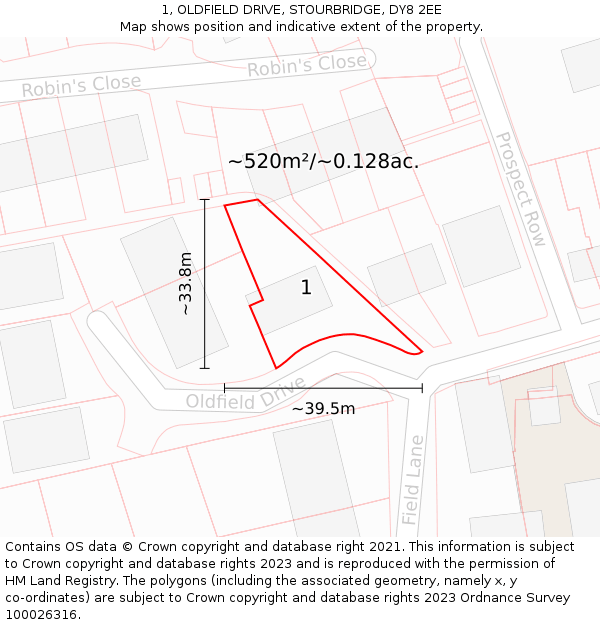 1, OLDFIELD DRIVE, STOURBRIDGE, DY8 2EE: Plot and title map