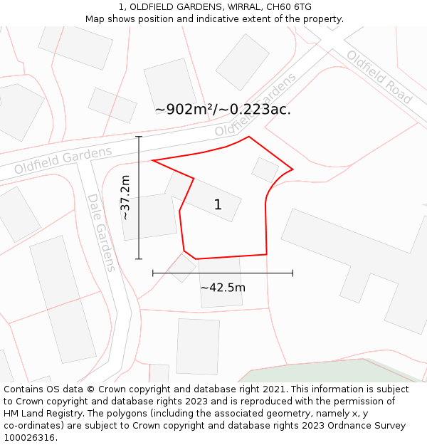 1, OLDFIELD GARDENS, WIRRAL, CH60 6TG: Plot and title map