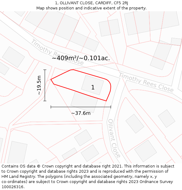 1, OLLIVANT CLOSE, CARDIFF, CF5 2RJ: Plot and title map