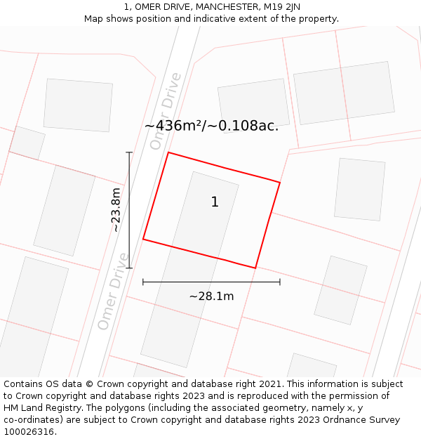 1, OMER DRIVE, MANCHESTER, M19 2JN: Plot and title map
