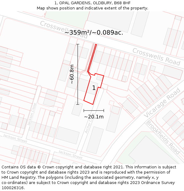 1, OPAL GARDENS, OLDBURY, B68 8HF: Plot and title map