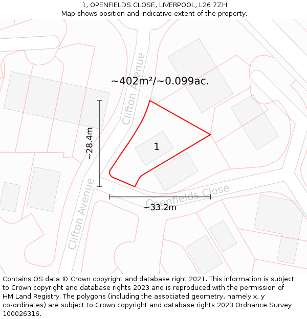 1, OPENFIELDS CLOSE, LIVERPOOL, L26 7ZH: Plot and title map