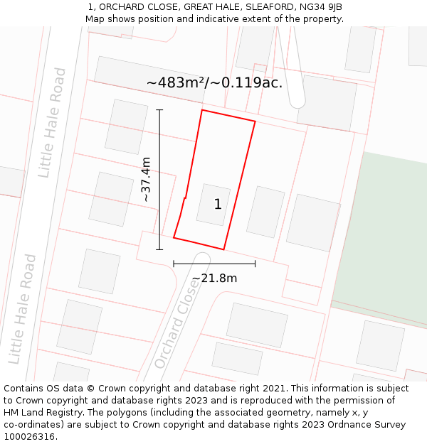 1, ORCHARD CLOSE, GREAT HALE, SLEAFORD, NG34 9JB: Plot and title map