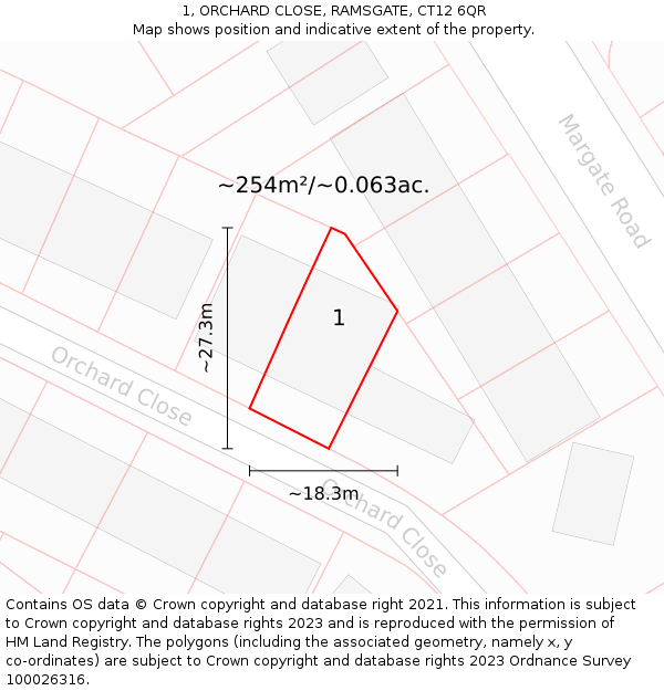 1, ORCHARD CLOSE, RAMSGATE, CT12 6QR: Plot and title map