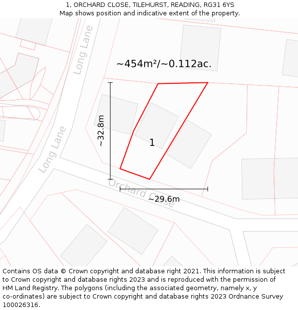 1, ORCHARD CLOSE, TILEHURST, READING, RG31 6YS: Plot and title map