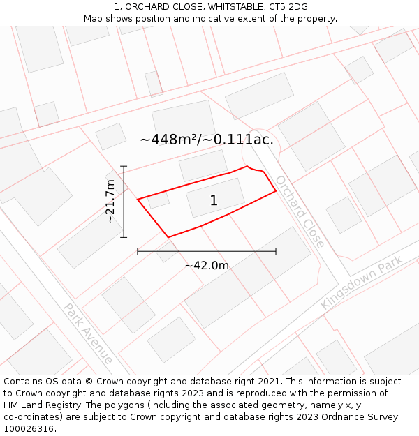1, ORCHARD CLOSE, WHITSTABLE, CT5 2DG: Plot and title map