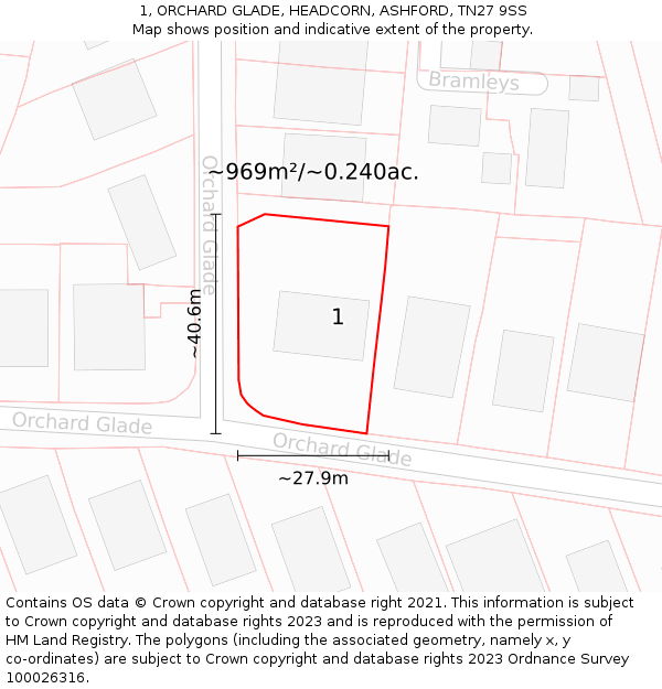 1, ORCHARD GLADE, HEADCORN, ASHFORD, TN27 9SS: Plot and title map