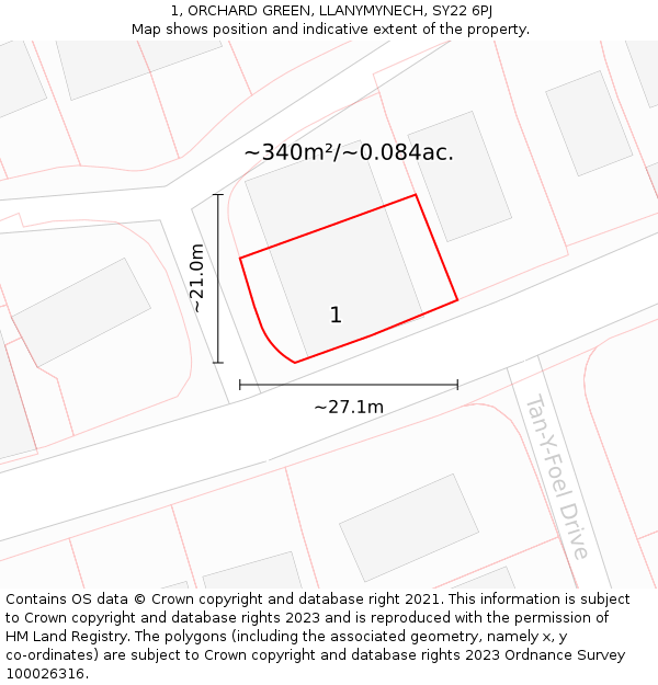 1, ORCHARD GREEN, LLANYMYNECH, SY22 6PJ: Plot and title map