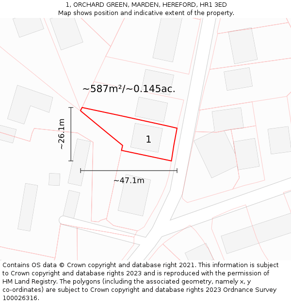 1, ORCHARD GREEN, MARDEN, HEREFORD, HR1 3ED: Plot and title map