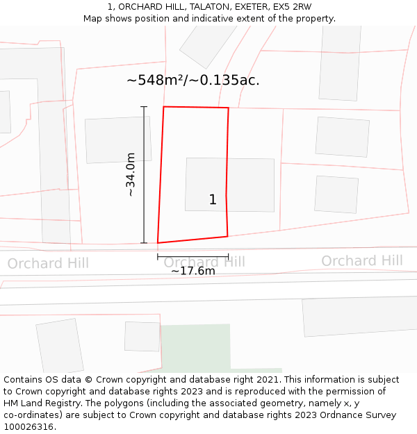 1, ORCHARD HILL, TALATON, EXETER, EX5 2RW: Plot and title map