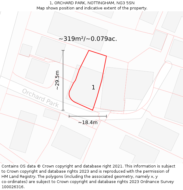 1, ORCHARD PARK, NOTTINGHAM, NG3 5SN: Plot and title map