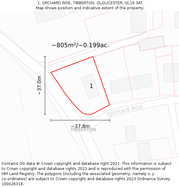 1, ORCHARD RISE, TIBBERTON, GLOUCESTER, GL19 3AT: Plot and title map