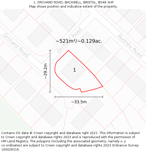 1, ORCHARD ROAD, BACKWELL, BRISTOL, BS48 3HP: Plot and title map