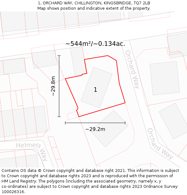 1, ORCHARD WAY, CHILLINGTON, KINGSBRIDGE, TQ7 2LB: Plot and title map