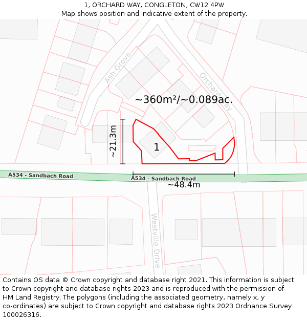 1, ORCHARD WAY, CONGLETON, CW12 4PW: Plot and title map