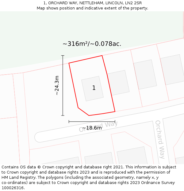 1, ORCHARD WAY, NETTLEHAM, LINCOLN, LN2 2SR: Plot and title map