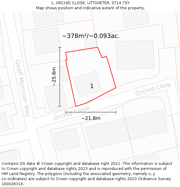 1, ORCHID CLOSE, UTTOXETER, ST14 7SY: Plot and title map