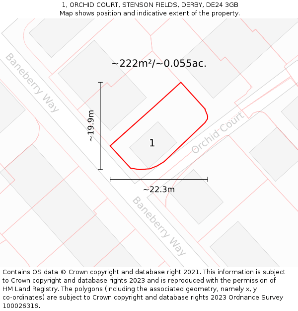 1, ORCHID COURT, STENSON FIELDS, DERBY, DE24 3GB: Plot and title map