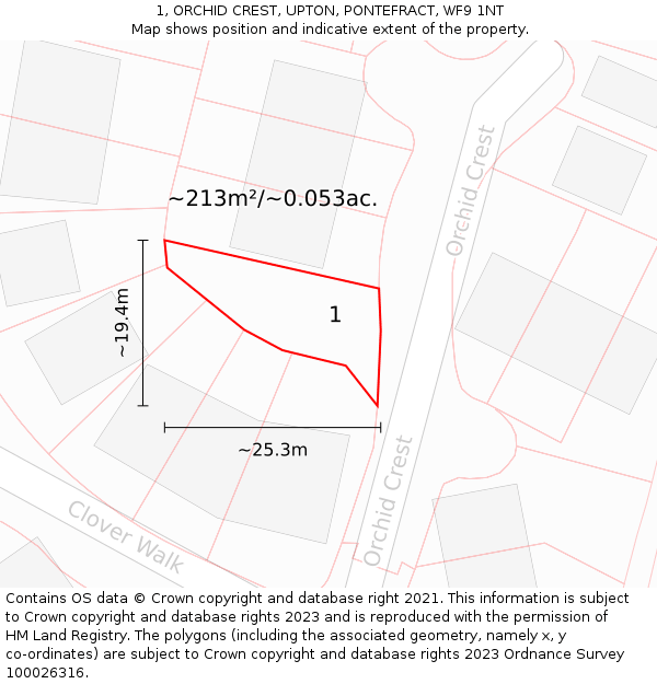 1, ORCHID CREST, UPTON, PONTEFRACT, WF9 1NT: Plot and title map