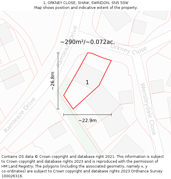 1, ORKNEY CLOSE, SHAW, SWINDON, SN5 5SW: Plot and title map