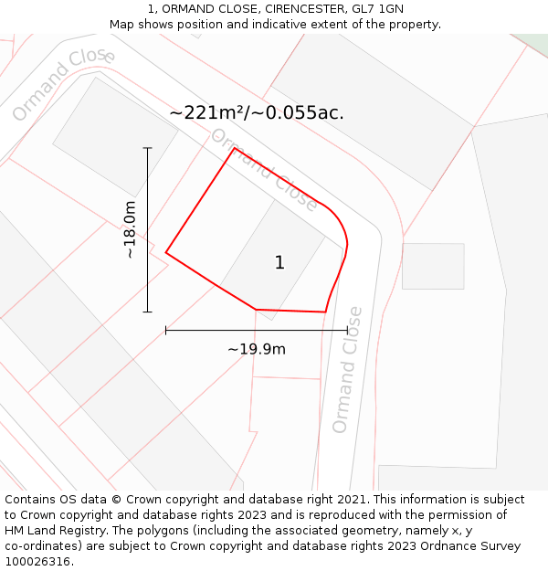 1, ORMAND CLOSE, CIRENCESTER, GL7 1GN: Plot and title map