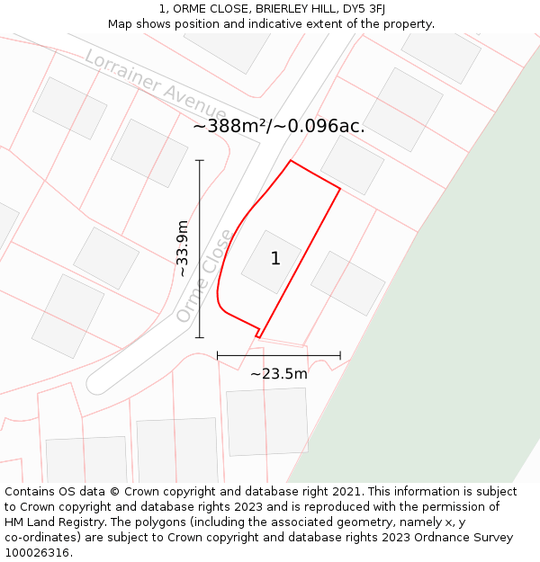 1, ORME CLOSE, BRIERLEY HILL, DY5 3FJ: Plot and title map