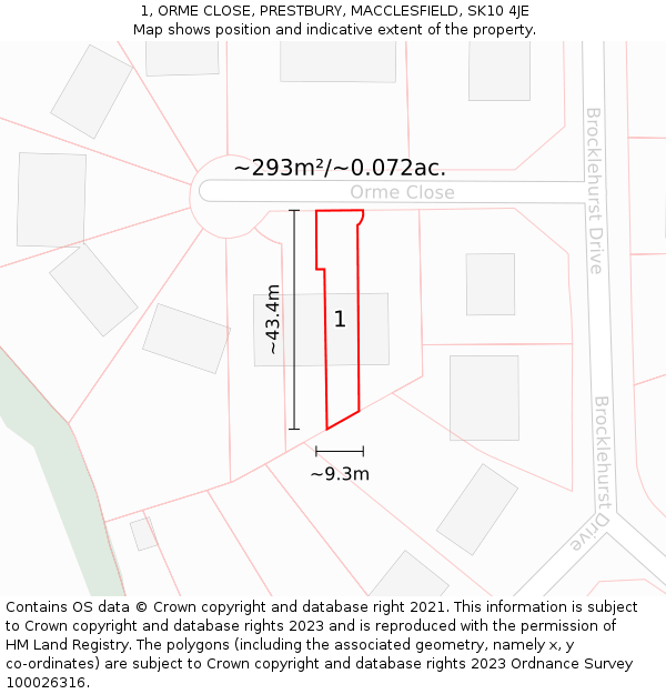 1, ORME CLOSE, PRESTBURY, MACCLESFIELD, SK10 4JE: Plot and title map