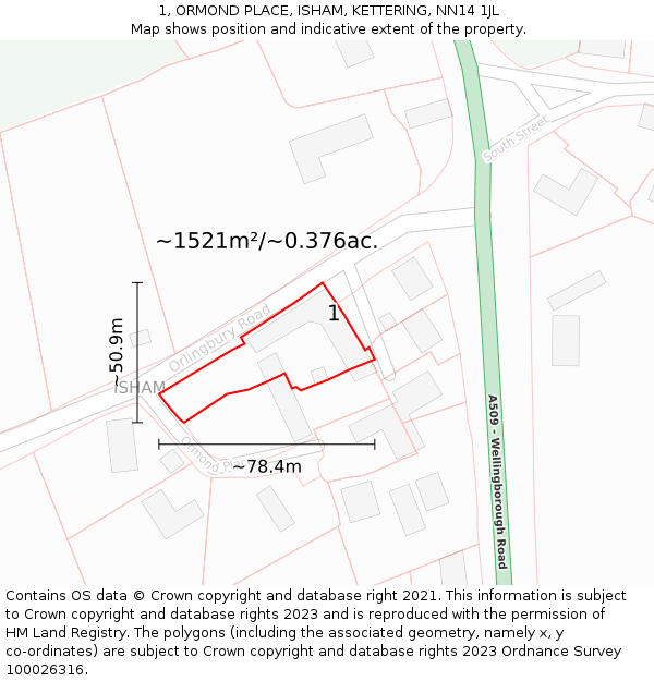 1, ORMOND PLACE, ISHAM, KETTERING, NN14 1JL: Plot and title map