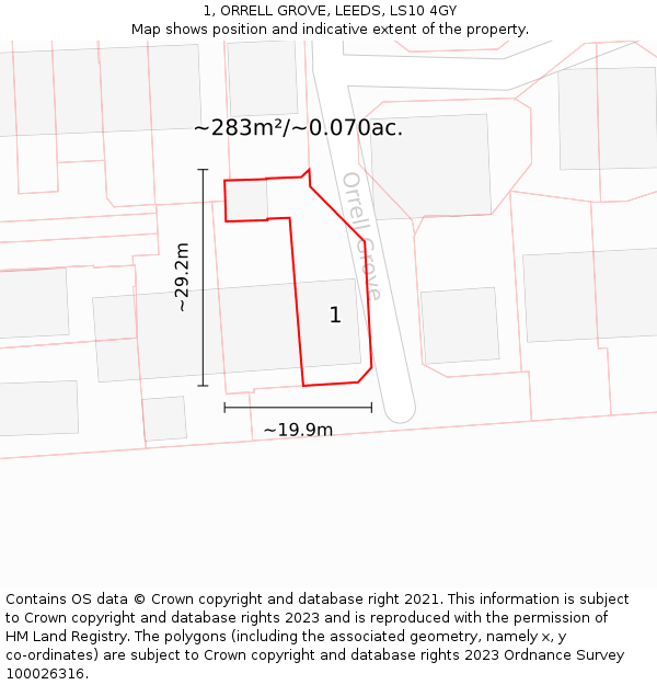1, ORRELL GROVE, LEEDS, LS10 4GY: Plot and title map