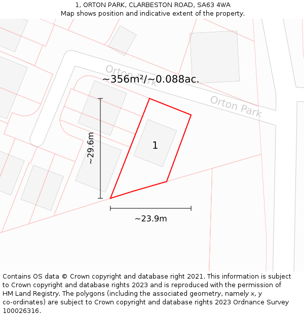 1, ORTON PARK, CLARBESTON ROAD, SA63 4WA: Plot and title map