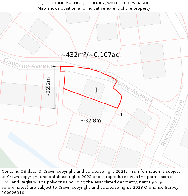 1, OSBORNE AVENUE, HORBURY, WAKEFIELD, WF4 5QR: Plot and title map