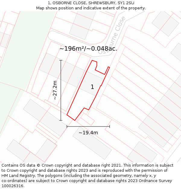 1, OSBORNE CLOSE, SHREWSBURY, SY1 2SU: Plot and title map