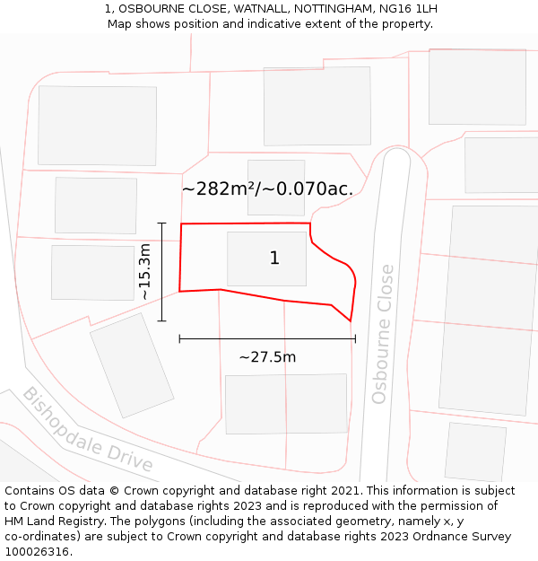 1, OSBOURNE CLOSE, WATNALL, NOTTINGHAM, NG16 1LH: Plot and title map