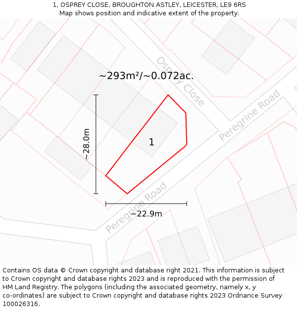 1, OSPREY CLOSE, BROUGHTON ASTLEY, LEICESTER, LE9 6RS: Plot and title map