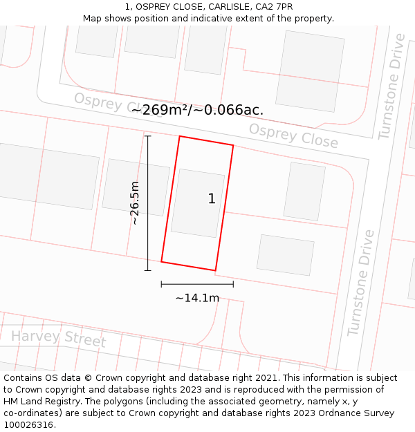 1, OSPREY CLOSE, CARLISLE, CA2 7PR: Plot and title map