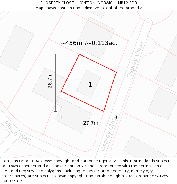 1, OSPREY CLOSE, HOVETON, NORWICH, NR12 8DR: Plot and title map