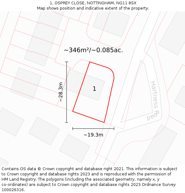 1, OSPREY CLOSE, NOTTINGHAM, NG11 8SX: Plot and title map