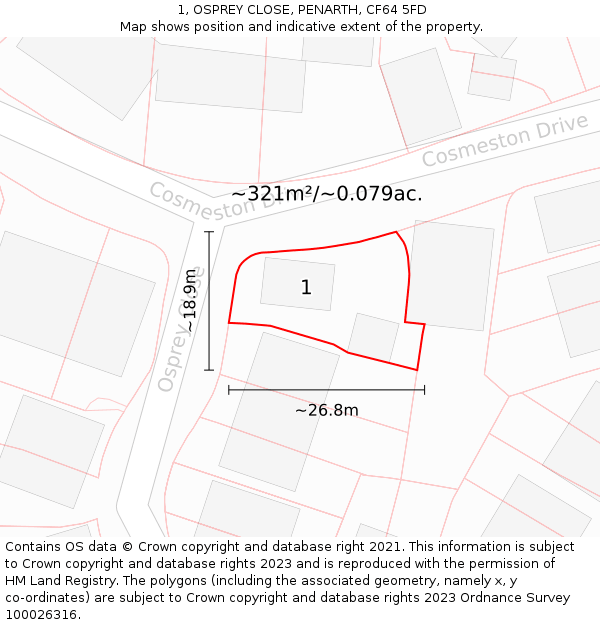 1, OSPREY CLOSE, PENARTH, CF64 5FD: Plot and title map