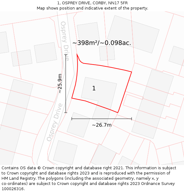 1, OSPREY DRIVE, CORBY, NN17 5FR: Plot and title map
