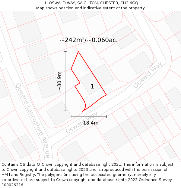 1, OSWALD WAY, SAIGHTON, CHESTER, CH3 6GQ: Plot and title map