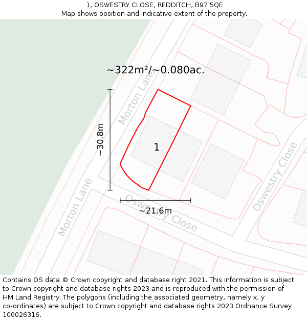 1, OSWESTRY CLOSE, REDDITCH, B97 5QE: Plot and title map
