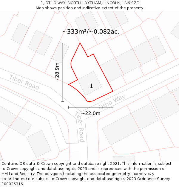1, OTHO WAY, NORTH HYKEHAM, LINCOLN, LN6 9ZD: Plot and title map