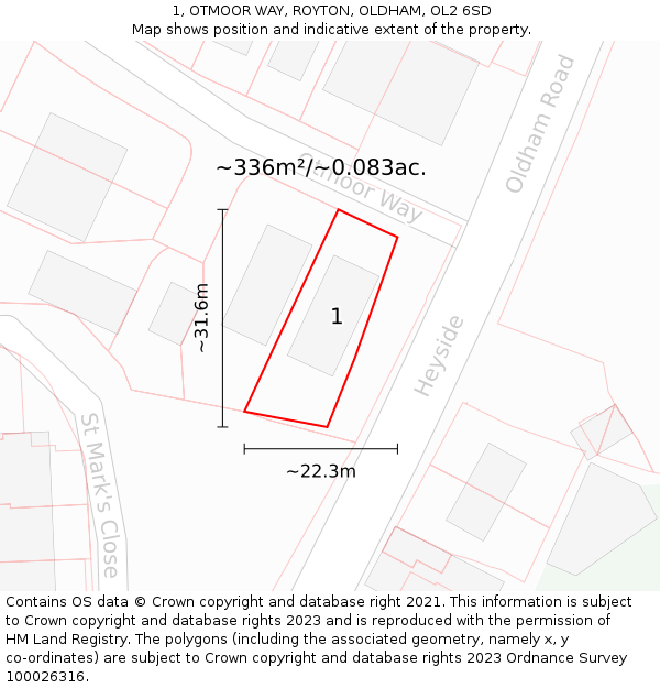 1, OTMOOR WAY, ROYTON, OLDHAM, OL2 6SD: Plot and title map