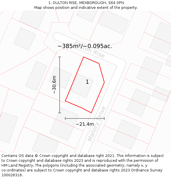 1, OULTON RISE, MEXBOROUGH, S64 0PN: Plot and title map